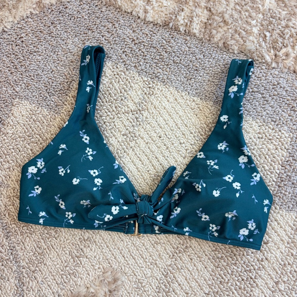 Hollister Teal Green Floral Bikini Top Tie Front Padded Swim Small